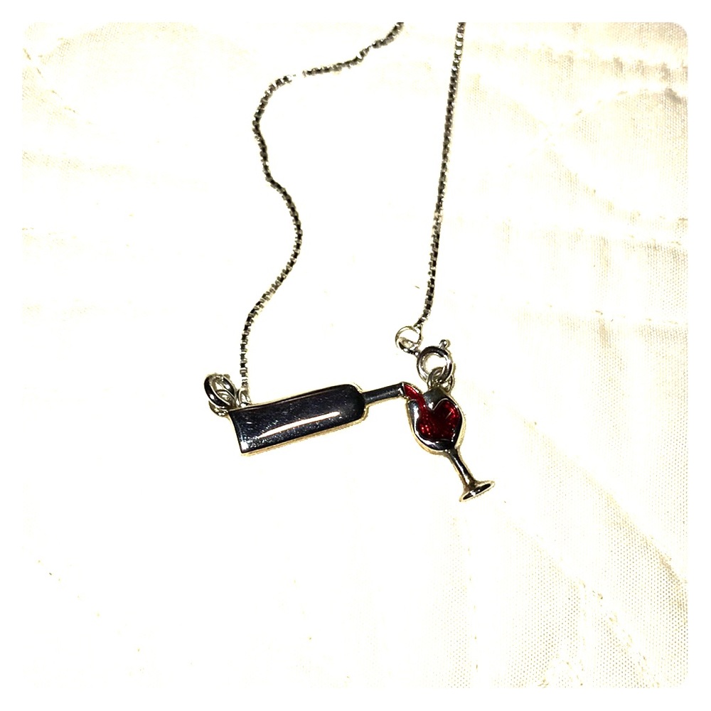 silver wine charm necklace